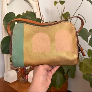 Rare Bally Stylish Gold and Green Women's Bag